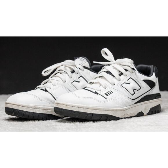 New Balance 550 White Black Leather Oreo Retro Sneakers Mens Size 8 Womens 9.5